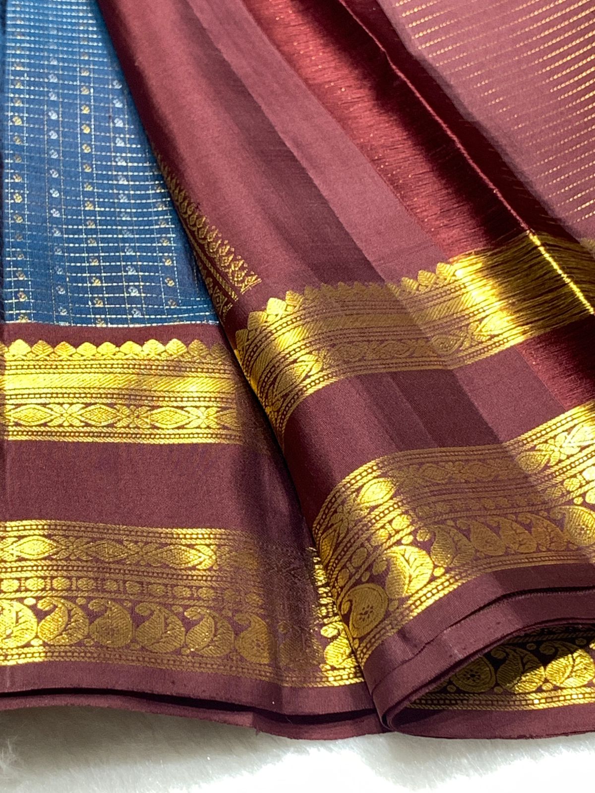 Deep Navy Blue Pure Kanchipuram Handloom Bridal Silk Saree